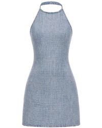 Self-Portrait - Rhinestone Croc Effect Denim Mini Dress - Lyst