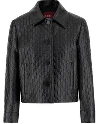 Gucci - 'All Over Gg' Embossed Leather Jacket - Lyst