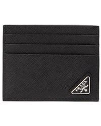 Prada - Triangle-Plaque Leather Card Holder - Lyst