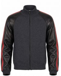 Gucci - Wool Zip Jacket With Leather Sleeves - Lyst