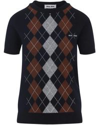 Miu Miu - Argyle Cashmere Round-Neck - Lyst