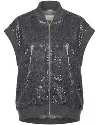 Peserico - Sequined Vest With Bomber Collar - Lyst