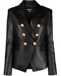 Balmain - Double-Breasted Leather Blazer - Lyst