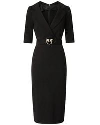 Pinko - Tailored Midi Dress With V-Neckline And Decorative Belt - Lyst
