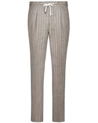 Brunello Cucinelli - Stripe Linen Pants With Drawstring And Double Pleats - Lyst