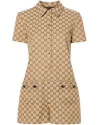 Gucci - Brown gg Supreme Canvas Playsuit - Lyst