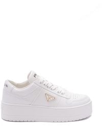 Prada - `Downtown` Leather Sneakers With Box Sole - Lyst