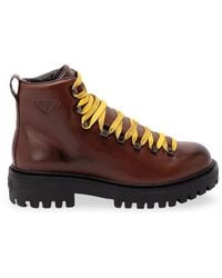 Prada - Antiqued Leather Lace-Up Ankle Boots - Lyst