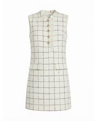 Self-Portrait - Check Boucle Lace Trim Mini Dress - Lyst