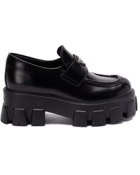 Prada - Brushed Leather `Monolith` Loafers - Lyst