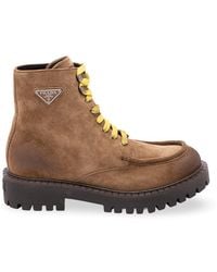 Prada - Aged Suede Lace-Up Ankle Boots - Lyst