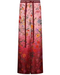 Gucci - Floral Print Silk Pants Wide-Leg Trousers - Lyst