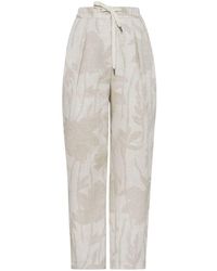 Brunello Cucinelli - Floral-jacquard Linen Tapered Trousers - Lyst