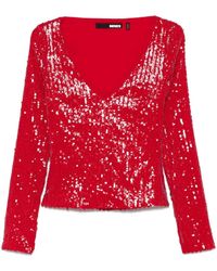 ROTATE BIRGER CHRISTENSEN - Sequined Deep V-Neck Top - Lyst