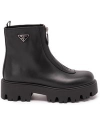 Prada - Leather Zipper Booties - Lyst