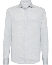 Brunello Cucinelli - Silk And Cotton Jersey Shirt With Spread Collar - Lyst