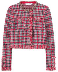 Self-Portrait - Check Frayed Knit Jacket - Lyst