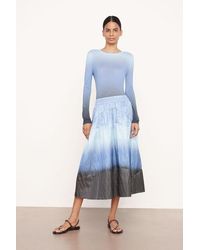 Vince Dip-dye Ombré Italian Cotton-blend Tiered Skirt - Blue