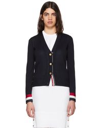 Thom Browne Grosgrain Cuff Wool Cardigan - Blue