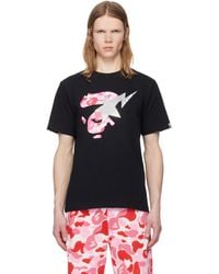 A Bathing Ape - T-Shirt Noir À Logo Ape Face À Motif Camouflage Abc Et À Étoile Emblématique - Lyst