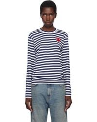COMME DES GARÇONS PLAY - Stripe Metal Stone Emblem Heart T-Shirt - Lyst