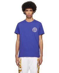 Versace - T-shirt bleu à logo circulaire - Lyst