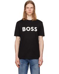 BOSS - T-Shirt Noir En Jersey De Coton À Logo Imprimé - Lyst
