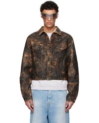 Acne Studios - Blouson Brun En Denim À Monogrammes Et À Effet Usé - Lyst