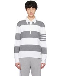 Thom Browne - Polo De Rugby Gris Et Blanc À Quatre Rayures - Lyst
