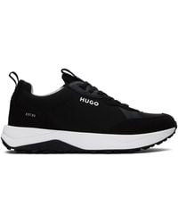 HUGO - Black Mixed Material Sneakers - Lyst