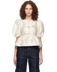 Ganni - Satin Peplum Tie Blouse - Lyst