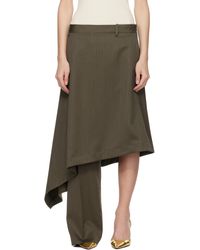 Bottega Veneta - Pantalon Kaki En Laine À Empiècement De Jupe Et À Rayures Chevronnées - Lyst