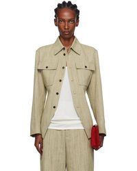Bottega Veneta - Khaki Viscose Silk Shirt Jacket - Lyst