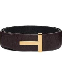 Tom Ford - Burgundy & Reversible T Icon Belt - Lyst