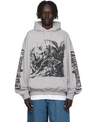 Vetements - Pull À Capuche Surdimensionné Gris À Images Gothiques - Lyst