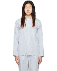 Tekla - Chemise de pyjama à manches longues blanc et bleu - Lyst