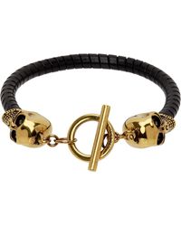 Alexander McQueen &ゴールド T Bar スカル ブレスレット - ブラック