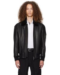 BOSS - Black Zip Leather Jacket - Lyst