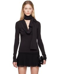 Blumarine - T-Shirt À Manches Longues Noir À Col Bénitier - Lyst