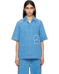 Marni - Chemise Bleue En Denim De Coton À Appliqué Et À Effet Délavé - Lyst