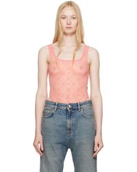 Marine Serre - Justaucorps Rose En Filet De Nylon Recyclé À Motif À Logos Floqué Exclusif À Ssense - Lyst