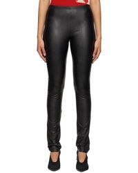 MM6 by Maison Martin Margiela - Black Embroidered Faux-leather leggings - Lyst