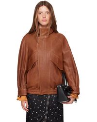 Nour Hammour - Tan Ariste Leather Bomber Jacket - Lyst