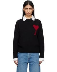 Ami Paris - Pull Noir En Laine À Logo Ami De Cœur - Lyst