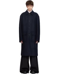 Dries Van Noten - Manteau Bleu Marine En Laine - Lyst