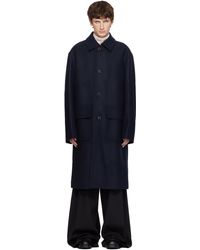 メンズ Dries Van Noten ネイビー ウール コート ブラック | Lyst