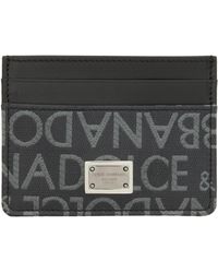 Dolce & Gabbana - Porte-cartes noir en canevas enduit à motif en tissu jacquard - Lyst