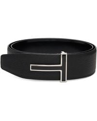 Tom Ford - Leather Enamel Buckle T Reversible Belt - Lyst