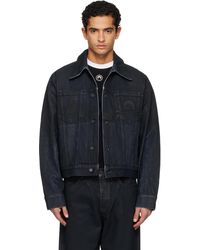 Marine Serre - Blouson Noir En Denim Ciré À Motif À Logos - Lyst