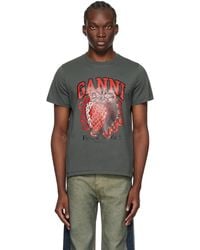Ganni - Gray Relaxed Strawberry T-shirt - Lyst